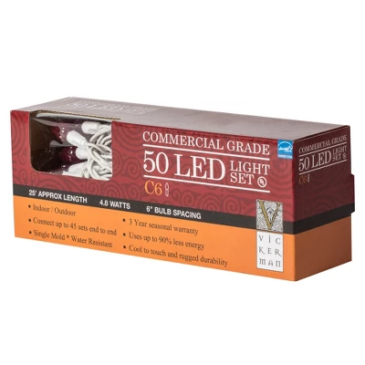 Vickerman Single Mold C6 LED Christmas Light Set 25' White Wire - Image 3