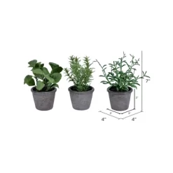 Vickerman 7" Artificial Green Potted Plant Assortment, Set Of 3