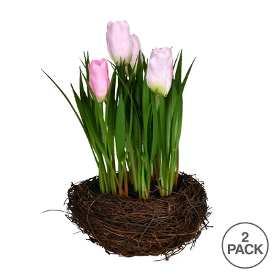 Vickerman 9" Artificial Pink Potted Tulip, Pack Of 2 - Image 2