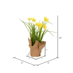 Vickerman 10" Artificial Yellow Daffodil In Burlap Pot.