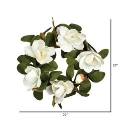 Vickerman 22" Artificial White Magnolia Wreath.
