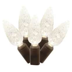 Vickerman 50 Pure White C6 LED Single Mold Light On Brown Wire, 25' Christmas Light Strand