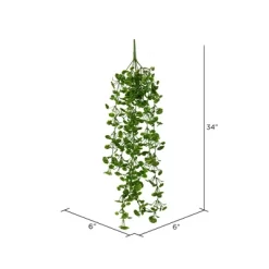Vickerman 34" Artificial Green Begonia Leaf Hanging Bush, Set Of 3