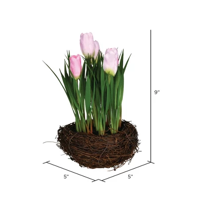 Vickerman 9" Artificial Pink Potted Tulip, Pack Of 2